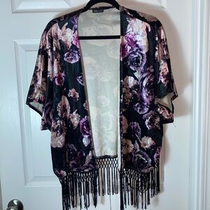 Wet Seal Purple Floral Dolman Sleeve Open Front Cardigan Shrug Women's One Size